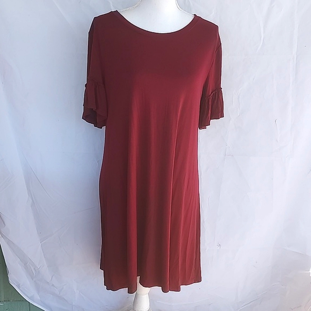 Mossimo Maroon Short Dress Ruffled Flutter Sleeves Flowing Boho